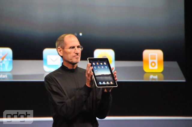Steve Jobs and his exciting new gizmo. Via gdgt live, which is liveblogging the unveiling.